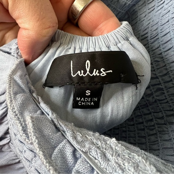 Lulus Super Sweet Light Blue Smocked Ruffled Tie-Back Mini Dress size small - Picture 7 of 12